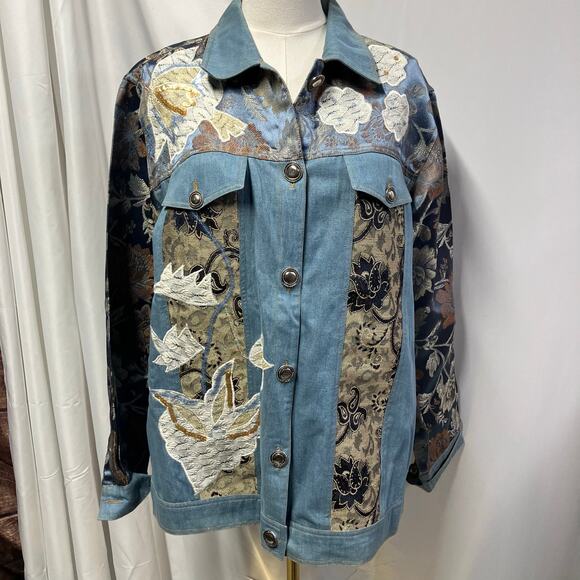 Indigo Moon Womens Medium Jean Tribal Dressy Jacket Embroidery Boho Artsy Spring - Picture 2 of 15